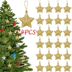 Ornamenti stella glitter dorati Ciondolo appeso per albero di Natale 2024 Decorazioni natalizie per la casa Navidad Festa di Capodanno Regalo fai da te