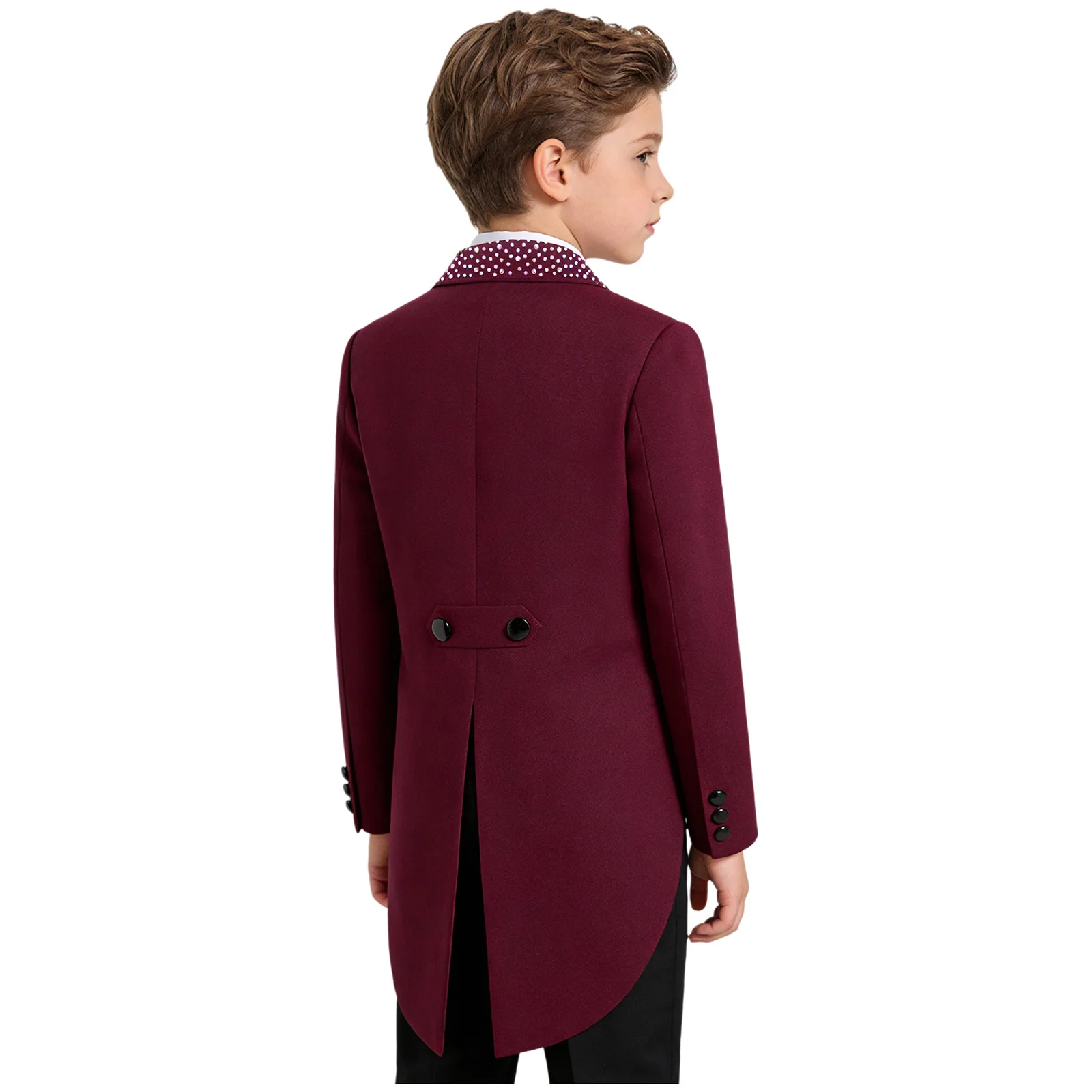 Boys Blazer Tuxedo Kid Rhinestone Tailcoat Lapel Long Sleeve Open Front Gentleman Outerwear Wedding Banquet Birthday Formal Suit