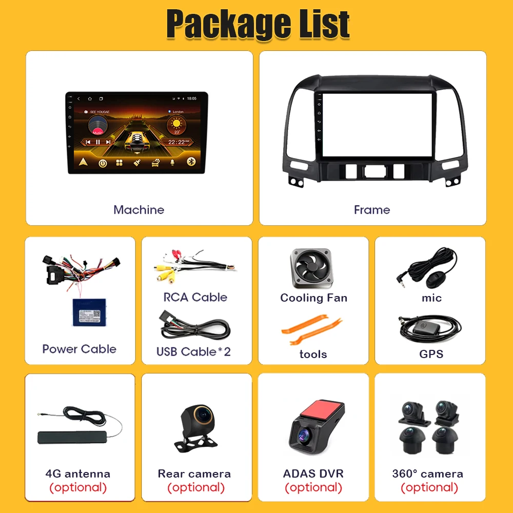 For Hyundai Santa Fe 2 2006 2007 2008-2012 Android 16 Multimedia Video Player Carplay Mirror Link  Intelligent System DSP 8 Core