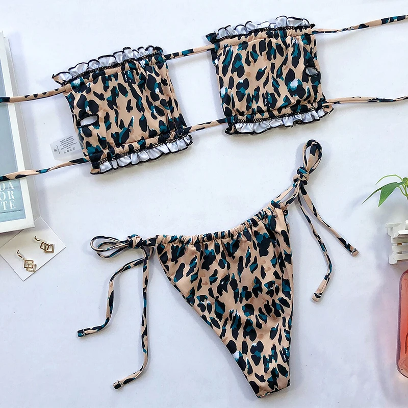 Women Sexy Leopard Print Bikini Set 2024 Micro Beach Outfits Wear Female Thong String Swimsuit 2 Piece Swimwear Ladies Extreme