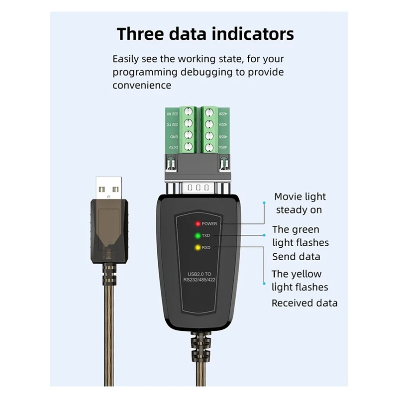 DT23 DT-5019C USB to RS232/485/422 Serial Cable Dual Chip High Transmission Signal Indicator for Industrial Control