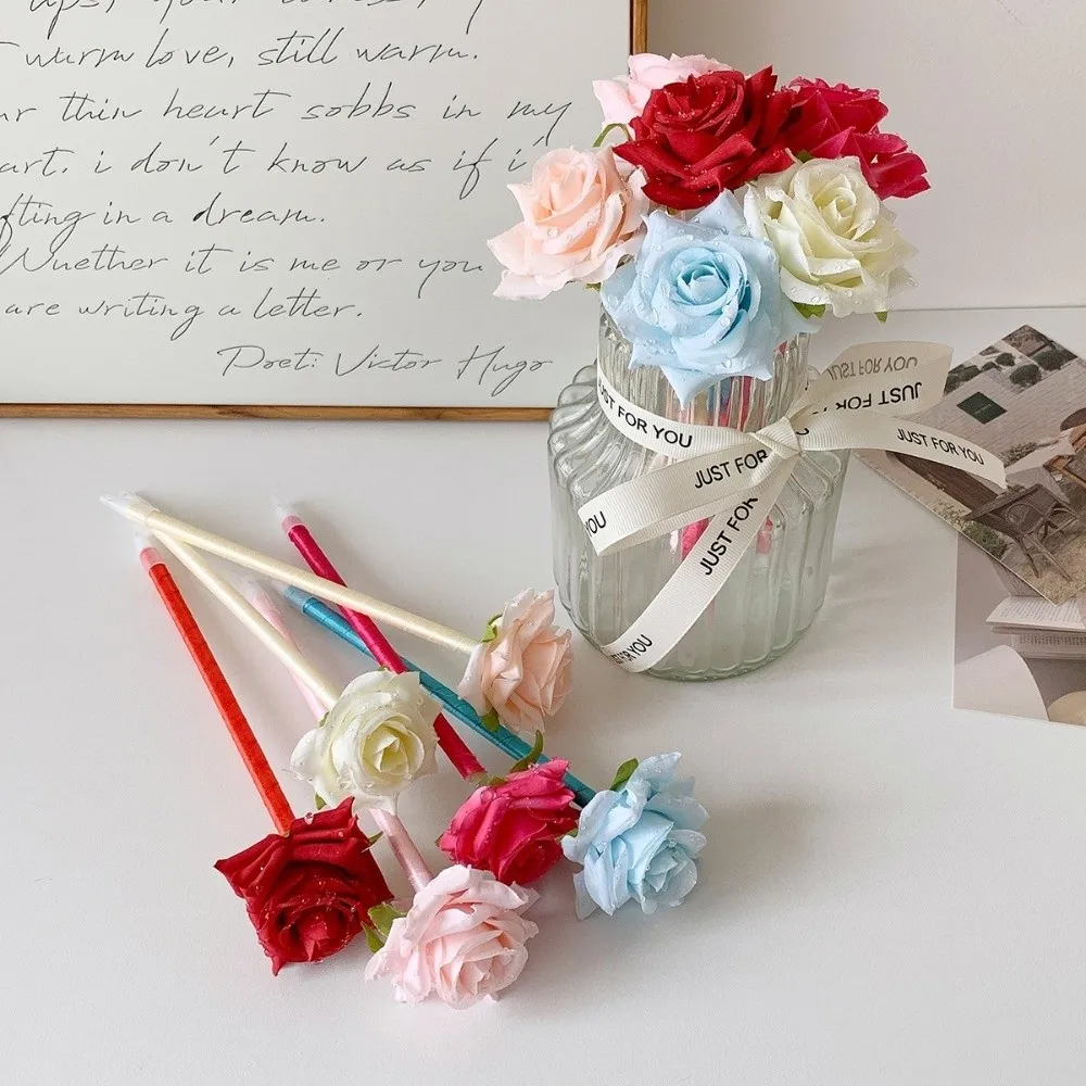 Fake Rose Artificial Flowers Ballpoint Pen Writing Smoothly Desktop Ornament Neutral Gel Pens DIY Vase Decor Simulation Peony