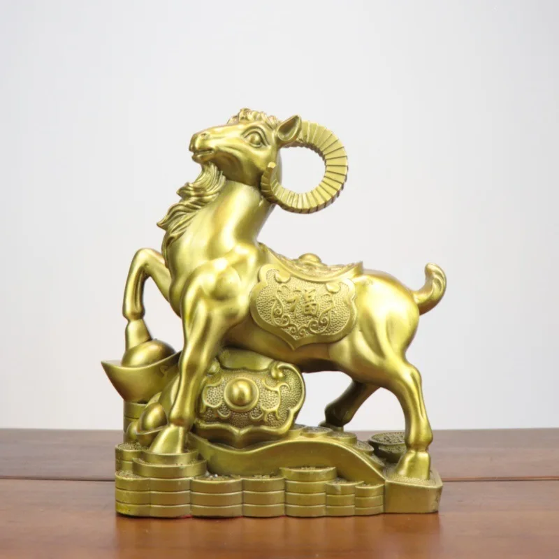 Brass figurine, leading , and lucky, treasure bowl , for home or office desk, ingot , auspicious ram