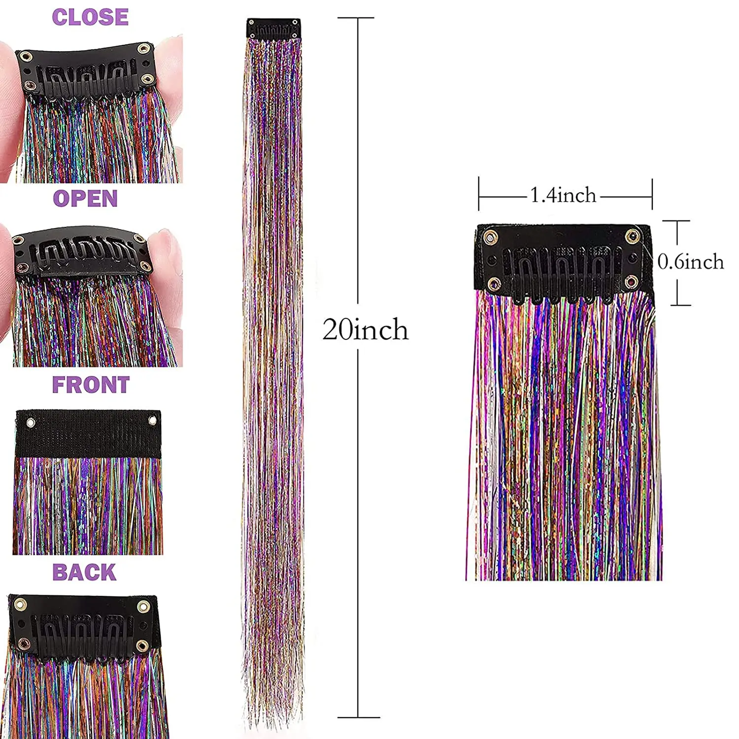 Party Holographic 90cm Sparkle Hair Tinsel Rainbow Colorful Fairy extension Decoration Glitter strip