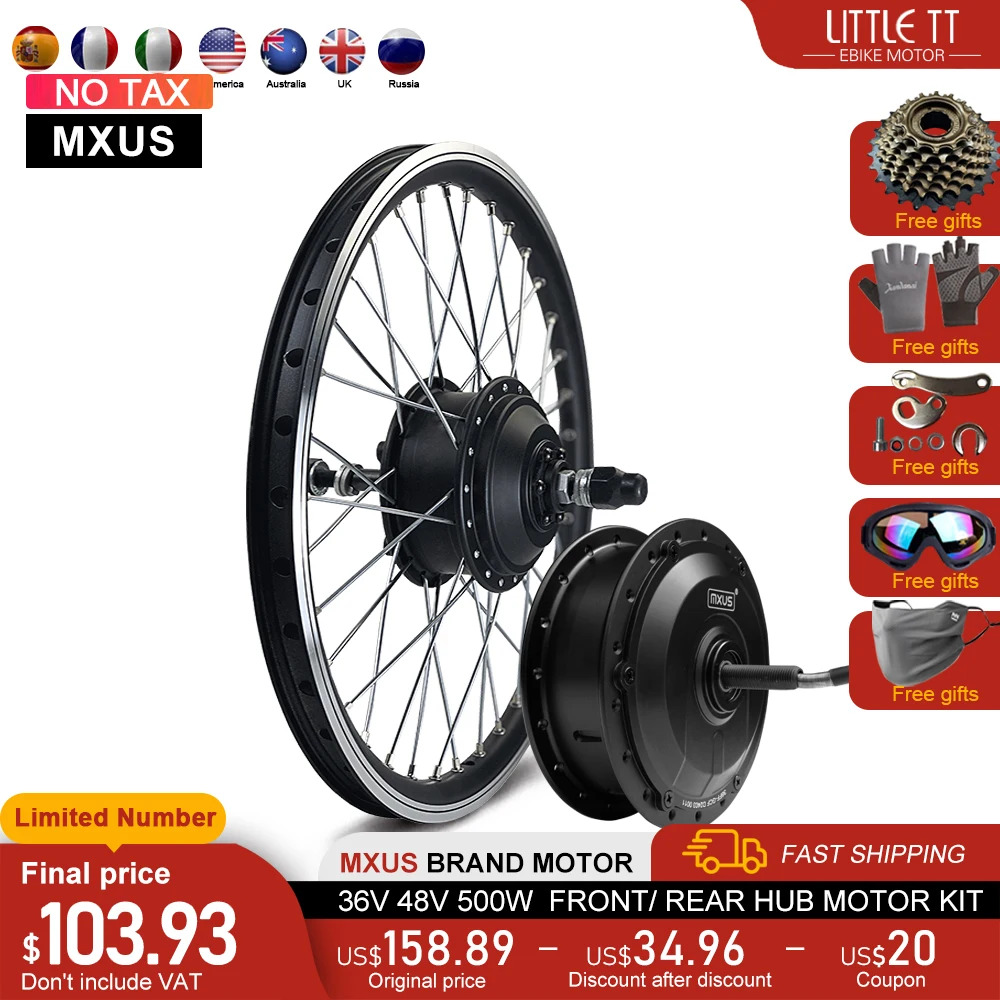 

MXUS Electric Bike Conversion Kit 36V 48V 500W Brushless Front Rear Hub Motor Wheel 20 24 26 27.5 28 29in For Ebike Motor Kit