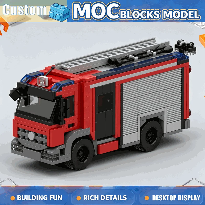 565PCS Red Rescue Fire Engine Building Blocks Emergency Truck Model DIY Assembly Ladder Display Decor Festival Gift Collection