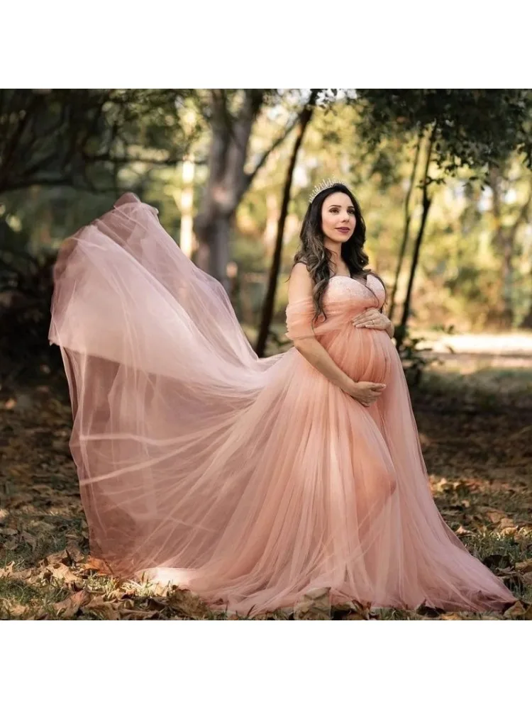 Nouvelle robe de maternité à épaules dénudées pour séance photo robe enceinte en dentelle longue robe Maxi robe de maternité accessoires de photographie séance Photo