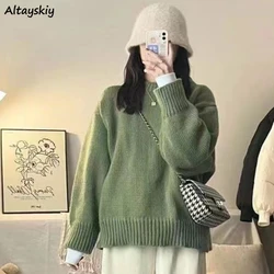 Pullover lavorati a maglia da donna autunno Vintage Y2k maglioni con scollo a o verde studenti Kawaii Ins Fashion All-match Soft Chic Simple Teens