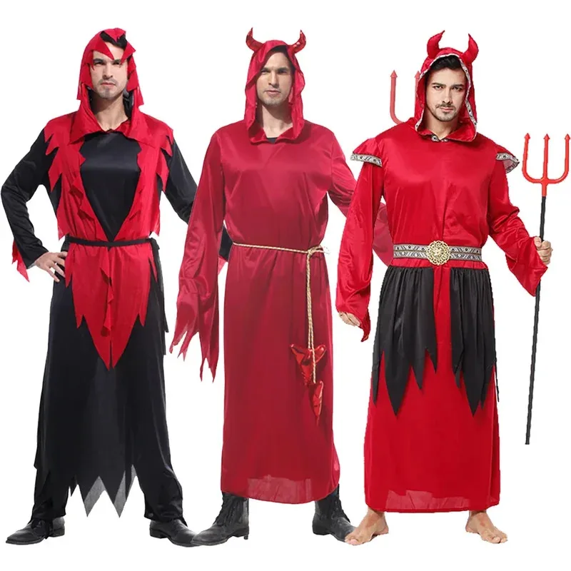 

Хэллоуин мужской костюм красного дьявола для родителей и детей сатана парад карнавал маскарад нарядное платье наряд