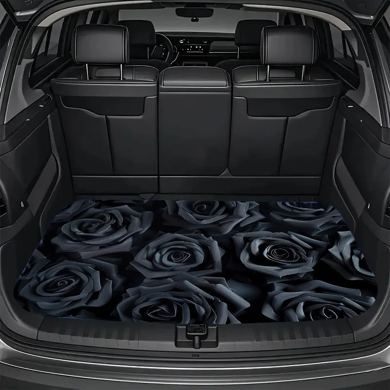 1pc, Dark Gray Rose Pattern Car Trunk Mat To Keep Your Car Interior Clean And Stylish, Durable And Fashionable Interior Protecti