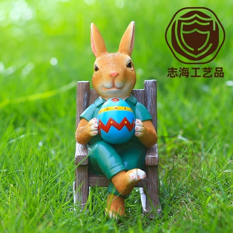 Easter Resin Egg Rabbit Rocking Chair Ornament Cute Indoor Tabletop Decor Centerpiece For Home Office Desk Gift For Kids Women