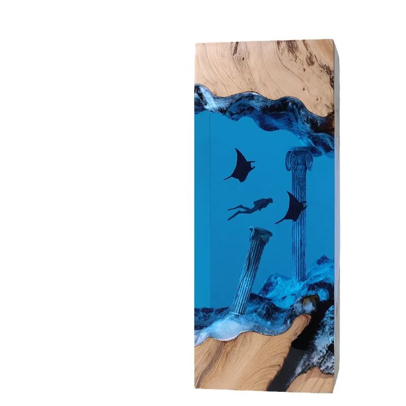 

Cave whale diver tabletop ornament marine art and crafts solid wood resin lighting
