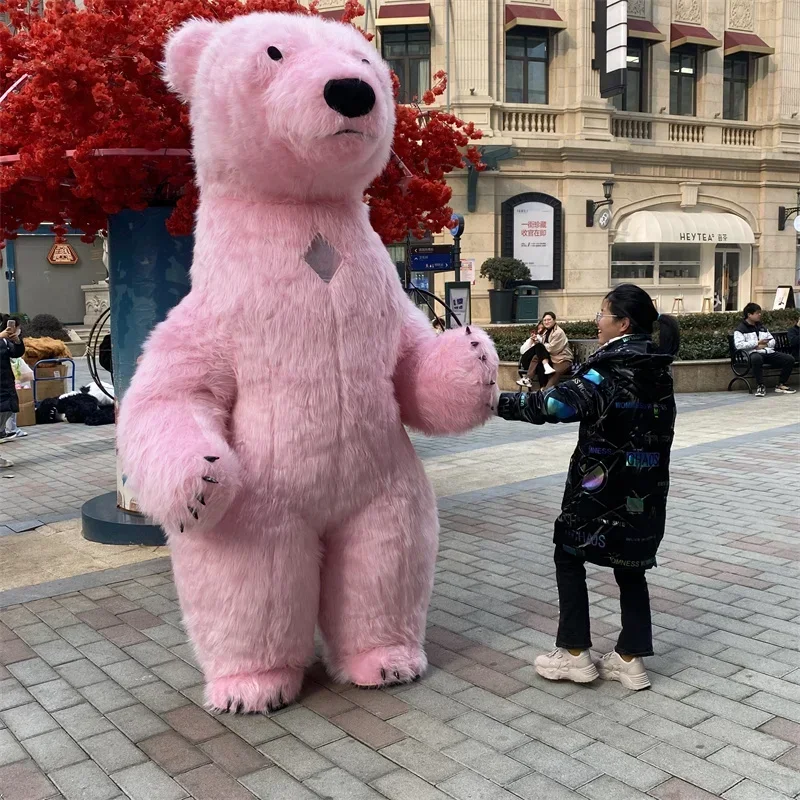 

2.6M Pink Hairy Polar Bear Mascot Adult Walking Inflatable Performance Costume christmas party Promotion Advertising shows Prop