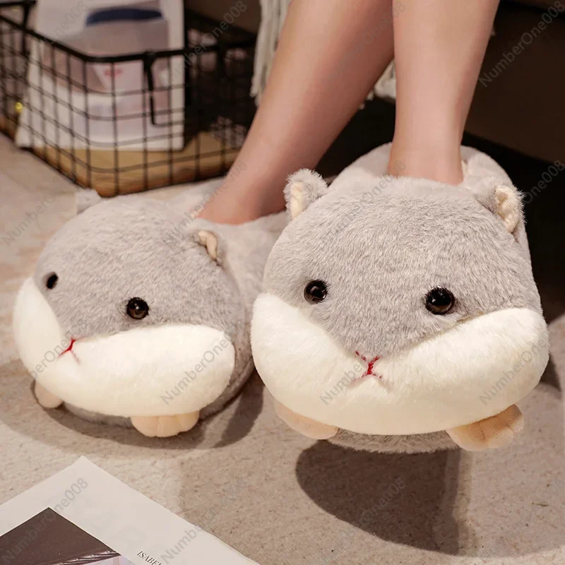 Hamster Winter Cotton Slippers Cute Animal Spoof Bag with Plush Home Couple Thick Bottom Lady Indoor Warm Man