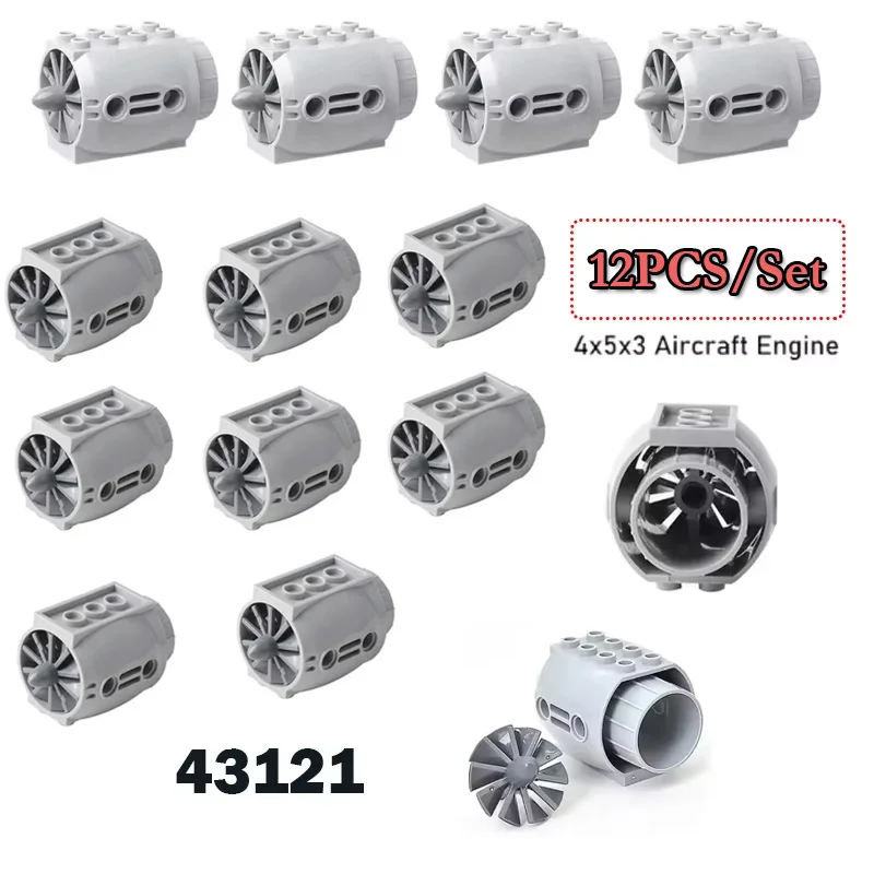 12pçs motor de aeronave 43121, peças de blocos de construção de tecnologia 4x5x3 com lâminas de hélice montadas, tijolos moc, acessórios de brinquedos