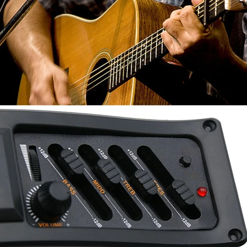 652D Guitar Pickup 4-Bands Acoustic Guitar Pickup Electric Guitar Equalizer Volumes Control Preamp Amplifier Equalizer Pickup