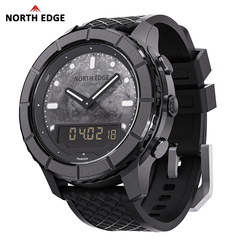 NORTH EDGE 2026 THARSIS Men‘s Carbon Fiber Watch 50M Waterproof Sports Outdoor Hiking Altimeter Barometer Compass Luminous Dial