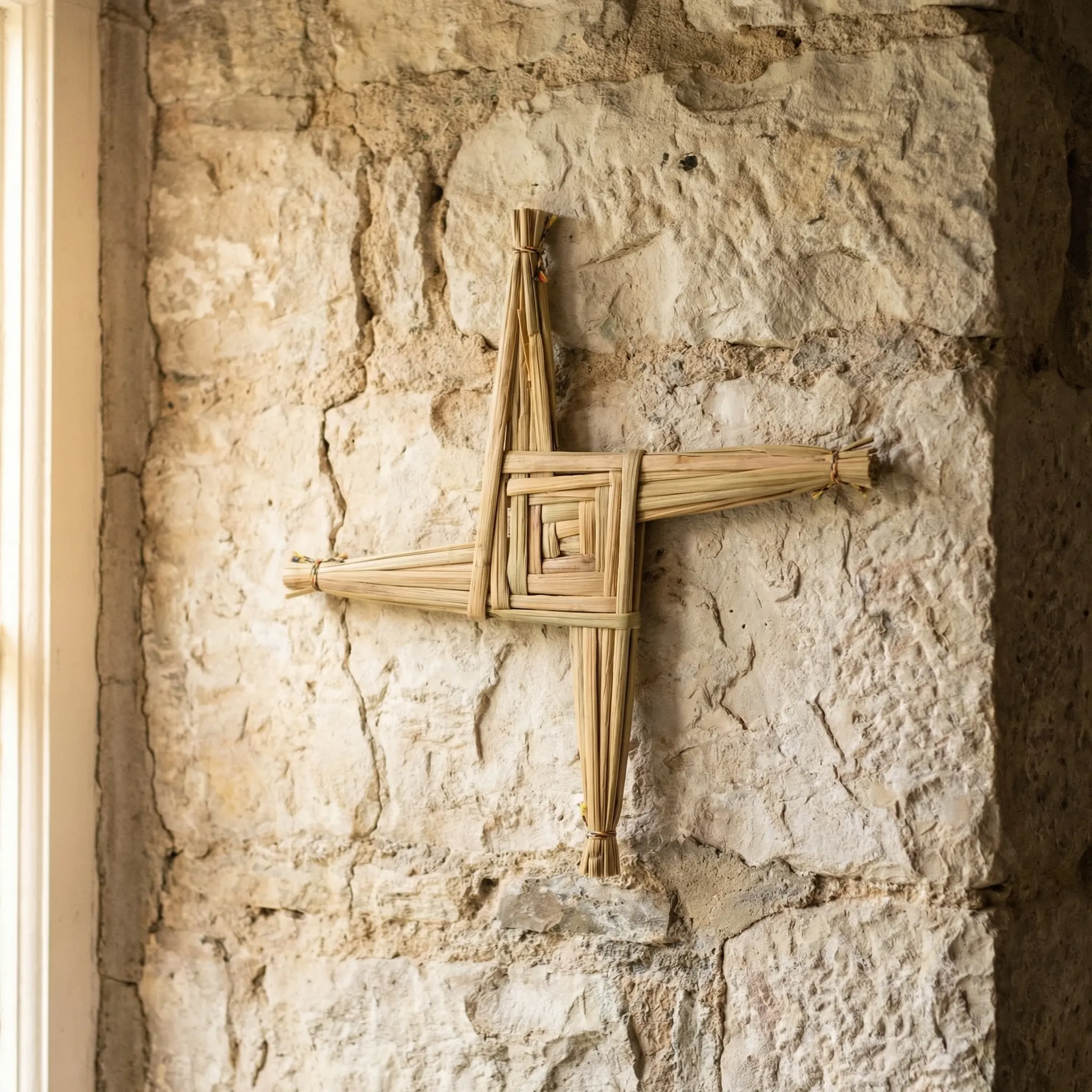 Traditional Handwoven Irish Straw Cross St. Brigid's Four-Arm Rustic Wall Hanging Decor for Home Church Altar Farmhouse Entryway