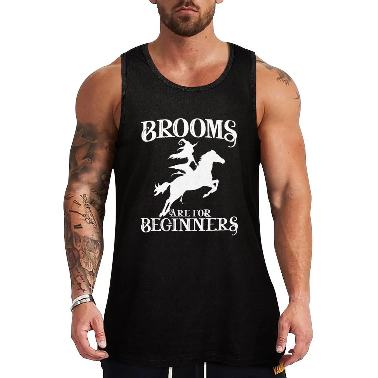 

Brooms Are For Beginners Funny Witch Halloween Tank Top clothes for men gym shirts men clothing sleeveless shirt man