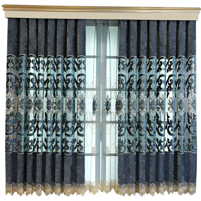 

New European Luxury Curtains for Living Room Bedroom Balcony Chenille Embroidered Curtains Custom Size Decoration Drapes