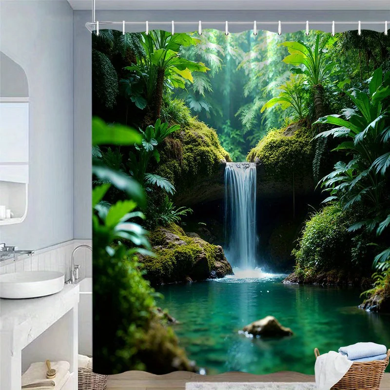 Large Waterproof Tropical Jungle Shower Curtain Liner Waterproof Rainforest Waterfall Bathroom Decoration Shower Curtain