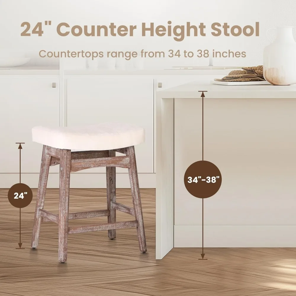 Wood Bar Stools Set, Bartools com assento estofado, Conjunto de 3, 24"