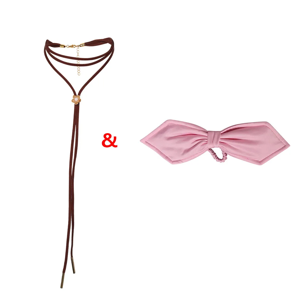 สร้อยคอรูปโบว์คอสเพลย์แอริธจากเกม FF7 อุปกรณ์เสริมแฟนตาซีสำหรับผู้หญิงและเด็กผู้หญิง ชุดปลอมตัวสำหรับงานฮาโลวีน งานคาร์นิวัล และงานปาร์ตี้