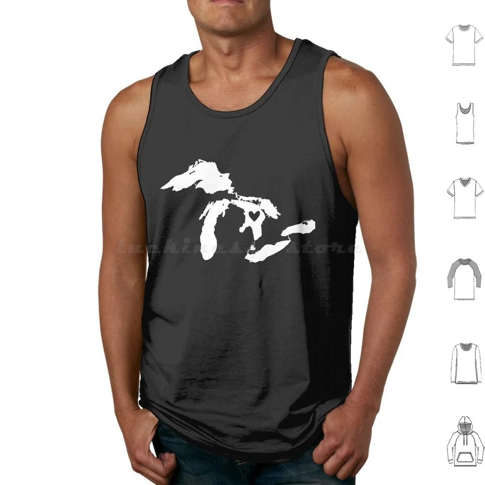 Lake Huron Tank Tops Vest Sleeveless Lake Huron Map Heart