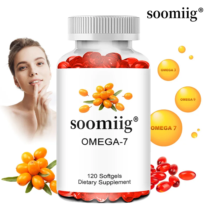 Omega 7 Sea Buckthorn Capsules for Hair, Skin, Nails, Heart Health Support - Natural Omega 3 7 9 Fatty Acids Supplement