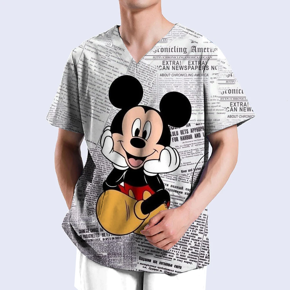 

Women Men Blouse For Doctor Surgical Medical Uniform Disney Mickey Mouse Print Pharmacy Clothes Hospital Nurse Accessories Scrub