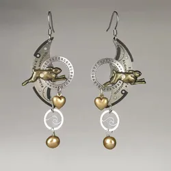 Punk Hip Hop Earrings For Womens Trend Fashion Mechanical Rabbit Geometric Moon Love Metal Ball Hanging Earring Jewelry aretes