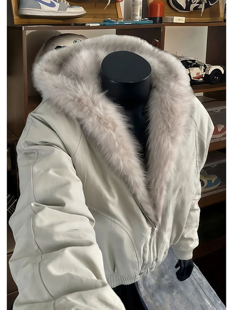 

Men's Winter Thiened Fce Lined Hooded Cotton Jaet Retro American Sle with Fur Trim Warm Coat Stand Fit Long Sve