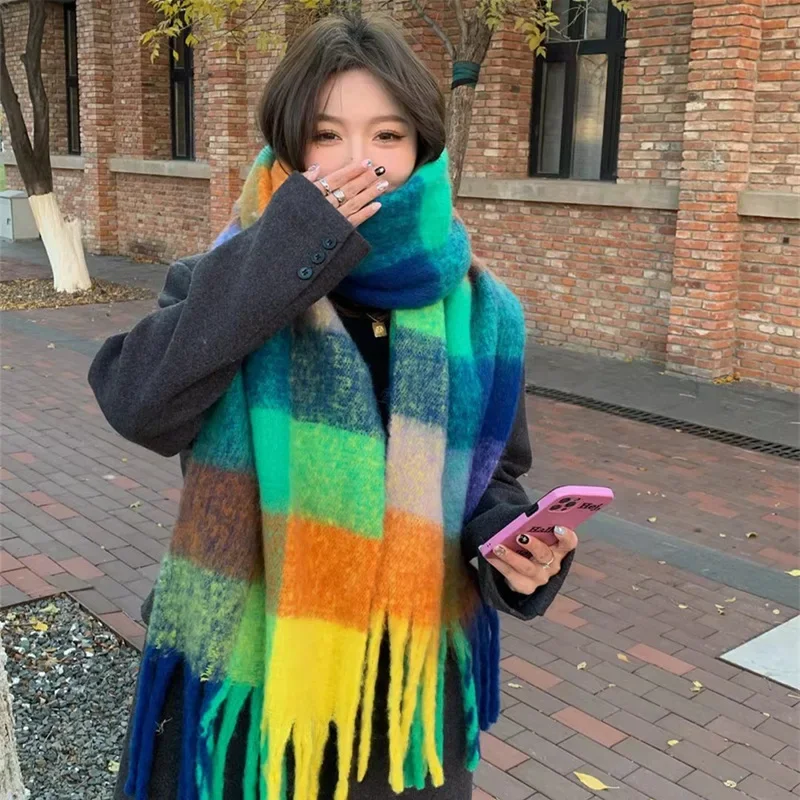 Luxury Winter Thick Warm Scarf Women New Plaid Pashmina Blanket Shawls Cashmere Shawl Lady Wrap Tassel Scarves Men Foulard