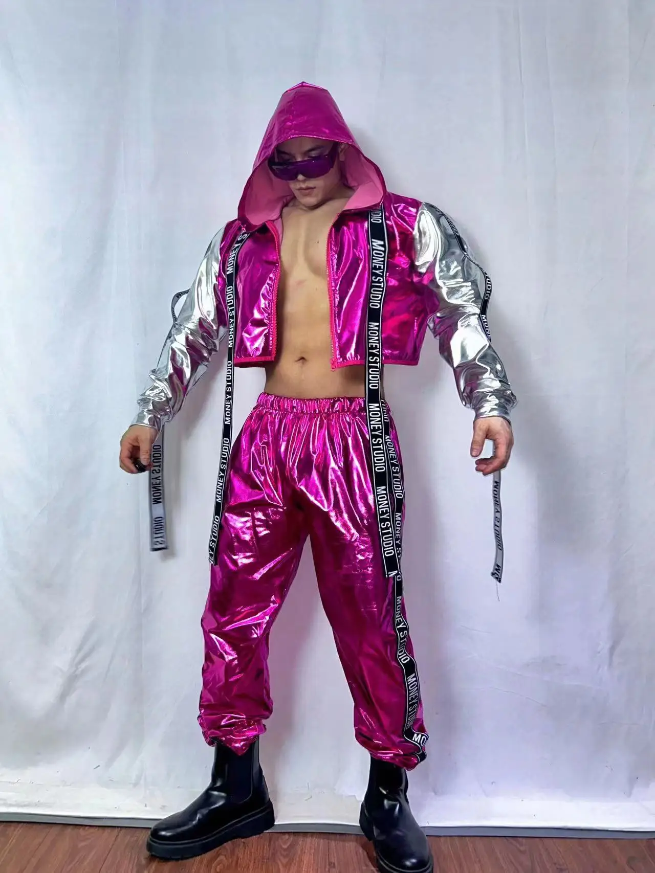 New style Futuristic and Tech Silver purple Sexy Gogo Costumes Nightclub Male Singer Dancer Dj Ds Opening Show Stage Dance Wear