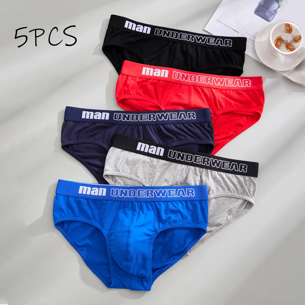 Pantaloncini casual da uomo in cotone 5 pezzi Slip personalizzati con monogramma alla moda Slip comodi in tinta unita 2025 Biancheria intima sexy da uomo