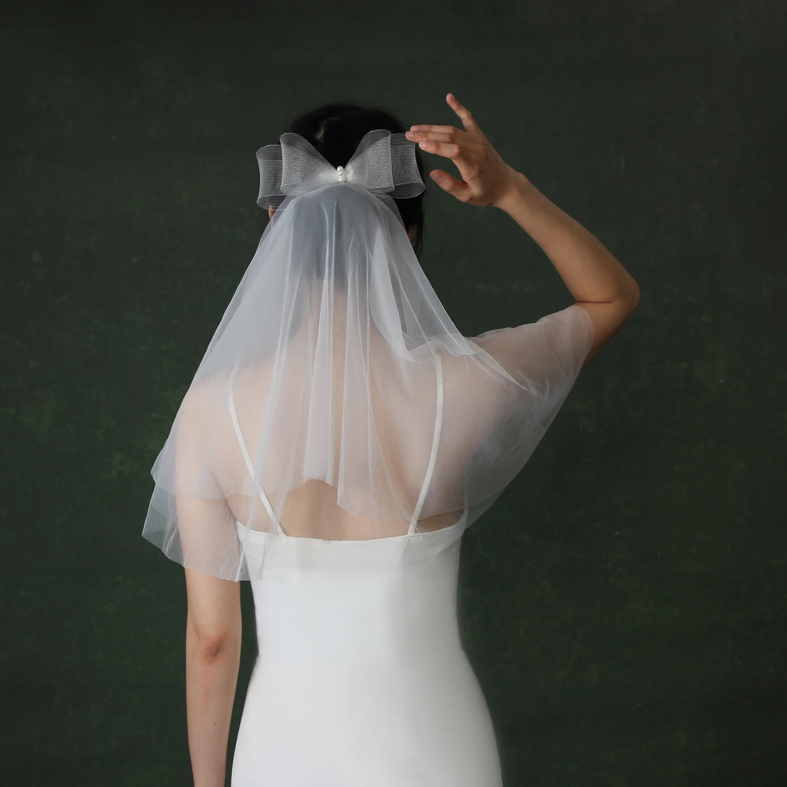 Short bridal veil new style high-quality bow-shaped veil white 2-layer with metal hair comb 3D bow non-slippery hair romant G95