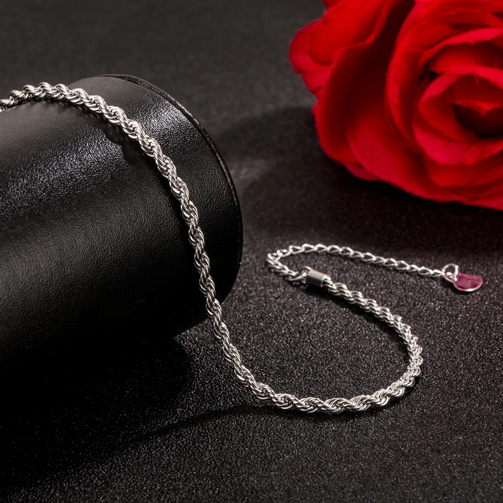 925 Sterling Silver Luxury Women's Anklet Elegant Wedding Engagement Foot Jewelry Ankle Bracelet Leg Chain for Sandals