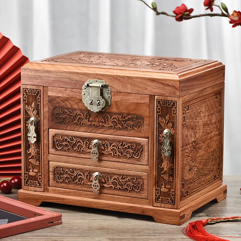 Burmese Rosewood Chinese Style Red Wood Jewelry Box Vintage Chinese Style Carved Jewelry Storage Box Wedding Gift