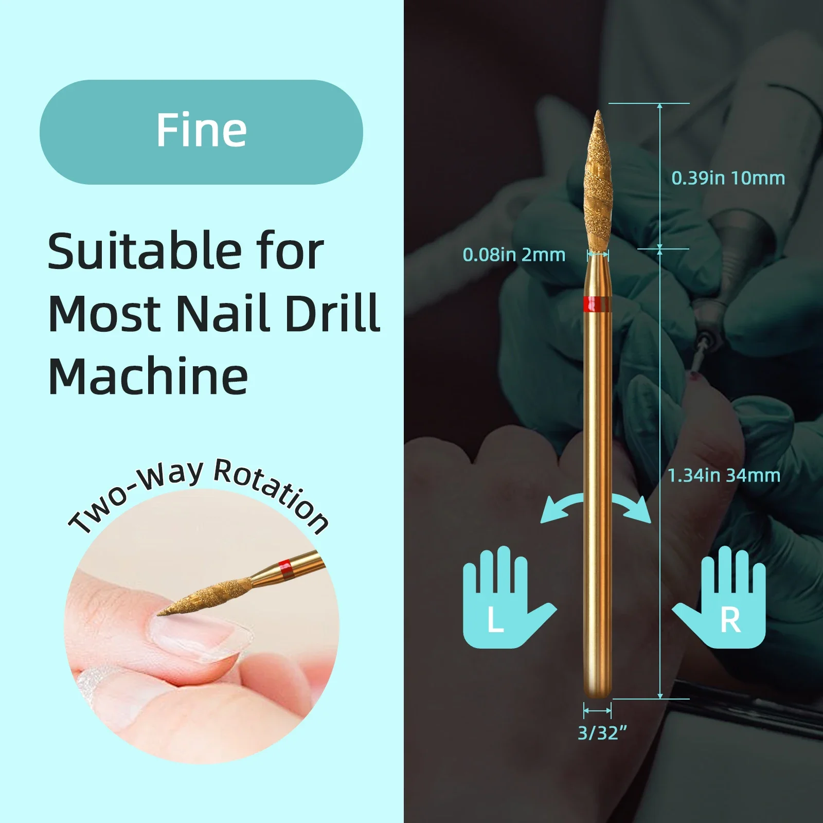 HYTOOS 10mm Tornado Flame Diamond Nail Drill Bits Spiral Titanium Russian Cuticle Clean Nail Bit Callus Dead Skin Removal Tool