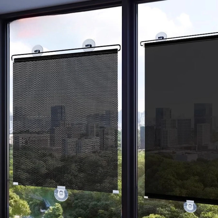 Roller Blinds Shading Adjustable Sunshade Curtain Suction Cup Cool Down Window Retractable Sun Blocker UV-Proof Heat-Resistant