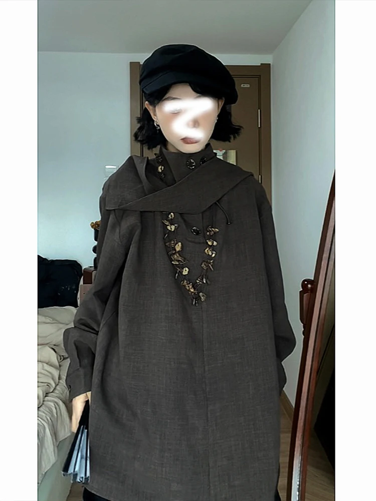 

Мужская рубашка в китайском ретро-стиле с воротником-стойкой, длинным рукавом, приталенного кроя, молодежная, трендовая, весенняя, не требующая глажки