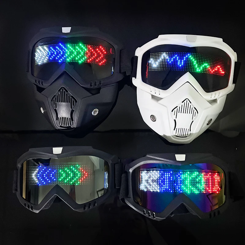 تعمل تطبيق Bluetooth على التحكم في النظارات المضيئة، نظارات متوهجة مستقبلية، نظارات مضيئة LED ذاتية الصنع لدعائم أداء مرحلة الحفلات