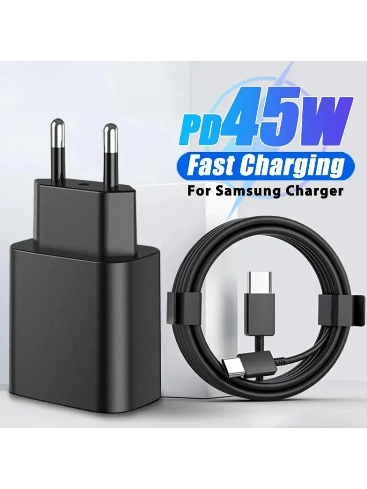 Ładowarka PD 45W Super Fast Charger do SAMSUNG S21 S22 S23 S24 Ultra Szybkie ładowanie telefonu Kabel USB C do ładowania typu C 2M Adapter ścienny — 2