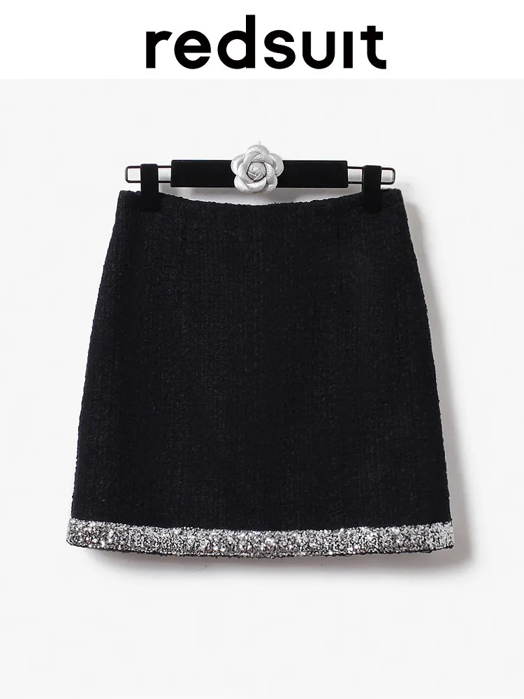 New Sparkling lace coarse tweed high-end semi skirt
