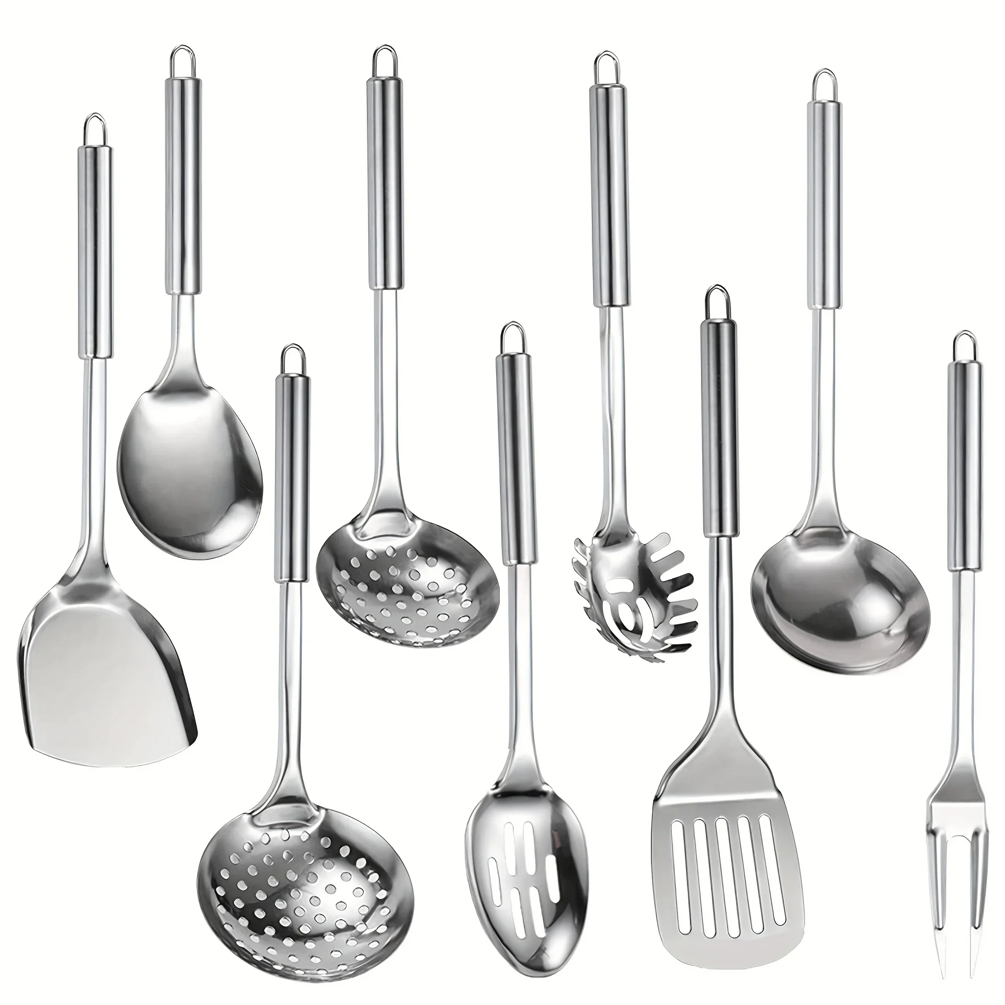 9pcs Cooking Utensil Set, 304 Stainless Steel Kitchen Tools with Heat-Resistant Handles, Dishwasher Safe & Space-Saving Design for Nonstick Cookware, Perfect Gift for Home & Commercial Chefs, Best for Christmas & Thanksgiving