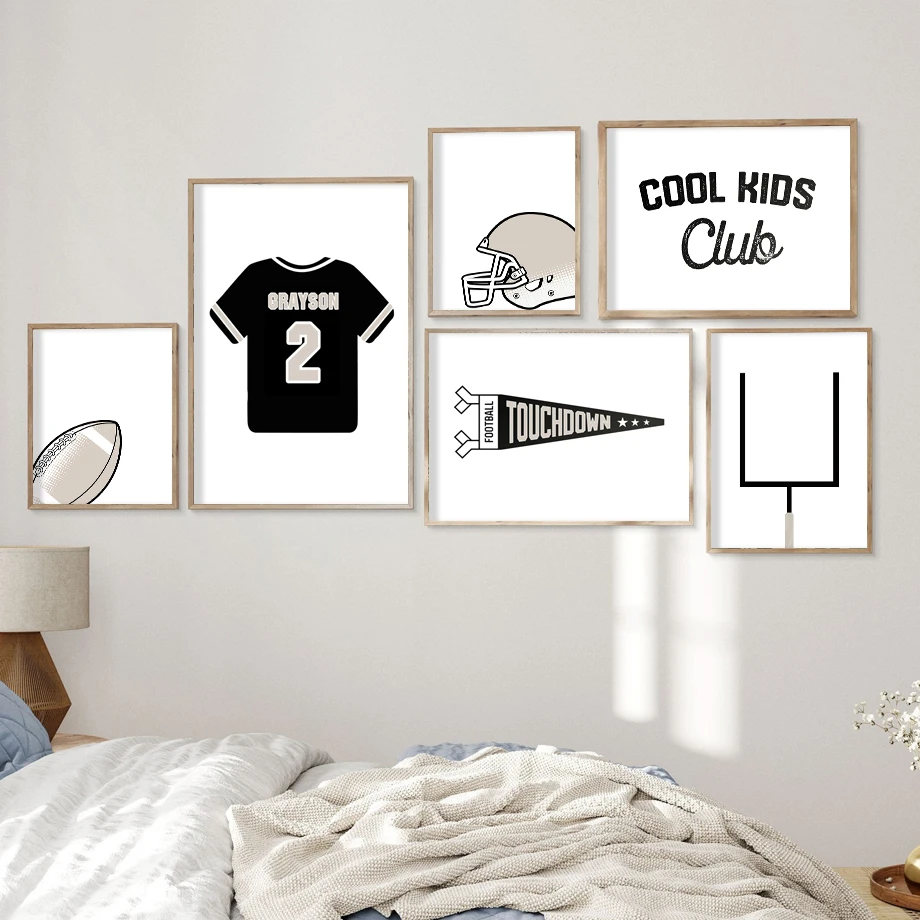 Custom Baby Name Jersey Rugby Posters Print Canvas Painting Cool Kids Club Nursery Wall Art Mural Pictures For Room Kids Decor