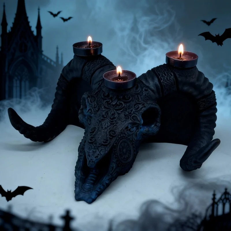 

Large mold Halloween decoration relief flower pattern sheep head skull candle holder silicone mold DIY gypsum resin crafts