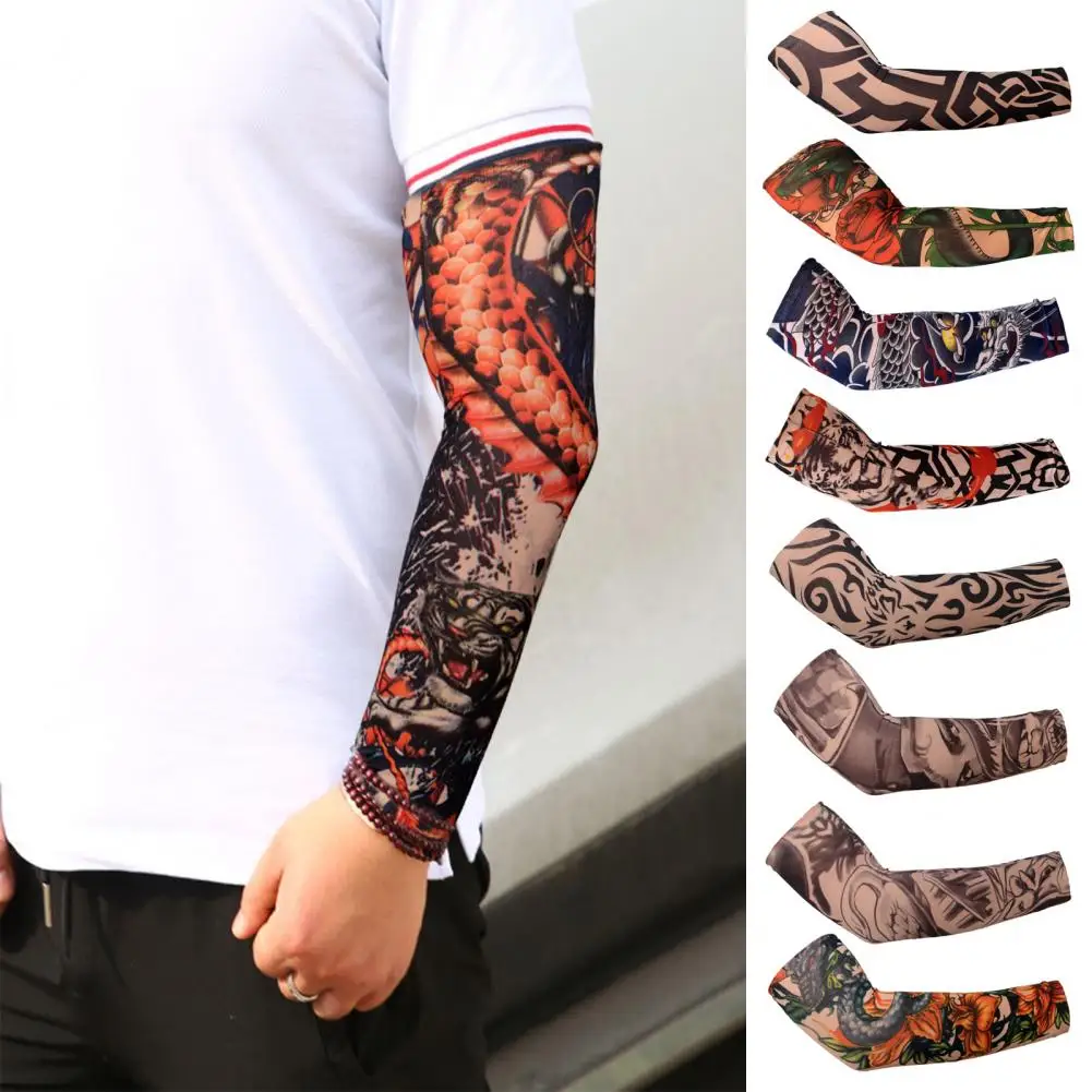 1Pc Cycling Arm Sleeve Anti-UV Tattoo Pattern Breathable Sunscreen High Elasticity Thin Protector Riding Sleeve Sunshade Outdoor