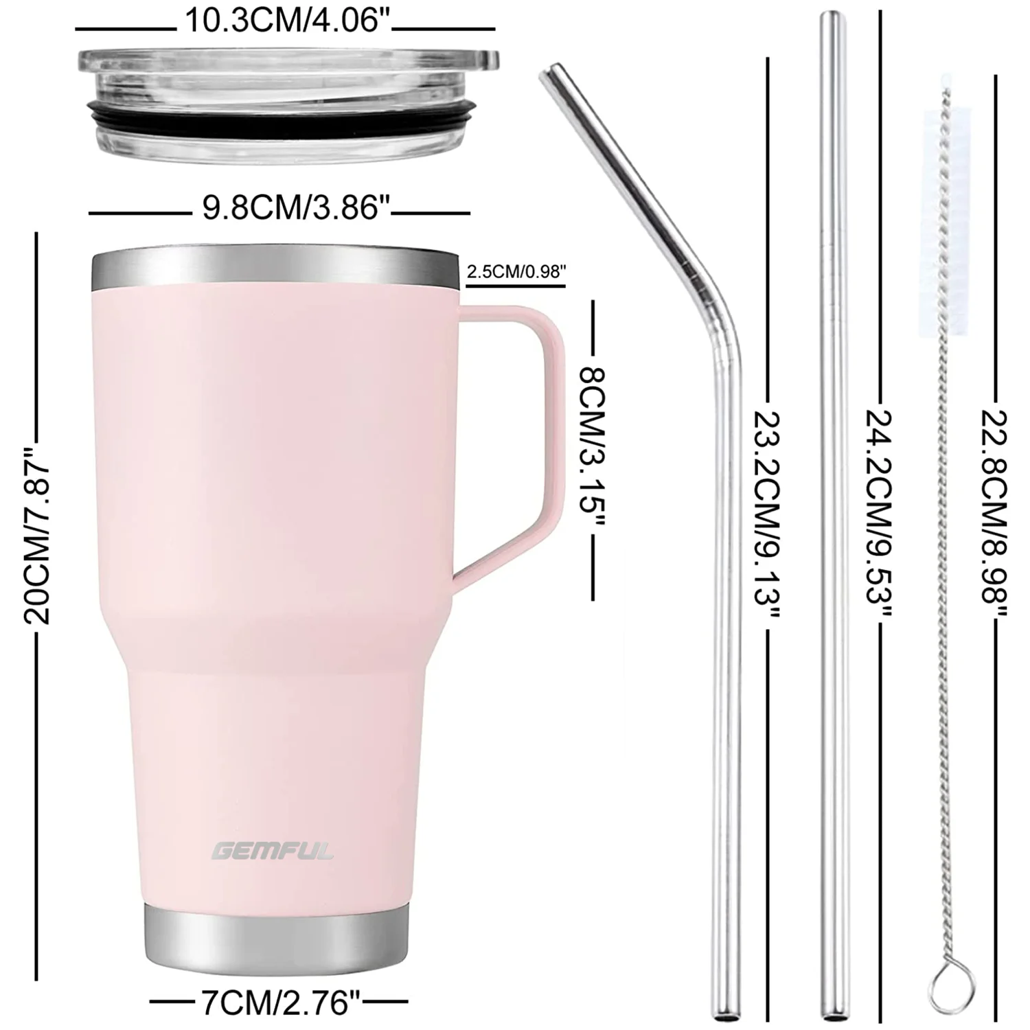 Tasse isotherme à double paroi en acier inoxydable avec poignée en paille, gobelet, couvercle anti-fuite, boissons froides et chaudes, 30oz