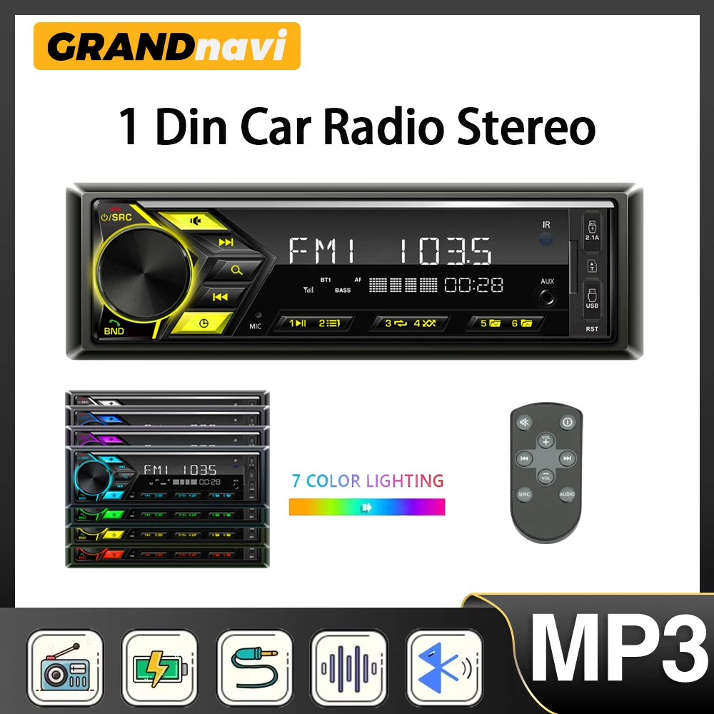 راديو السيارة 1din مشغل MP3 الرقمية بلوتوث سيارة مشغل ستيريو راديو FM ستيريو الصوت الموسيقى USB/SD مع مدخلات AUX داش
